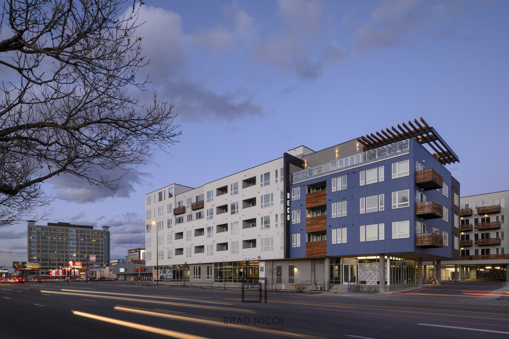 Exterior of the Deco apartment complex in Denver